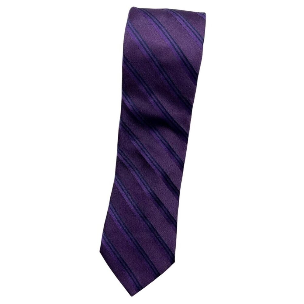FAÇONNABLE Men's 100% Silk Necktie LUXURY Tie XL Purple Striped W:3.2" EUC